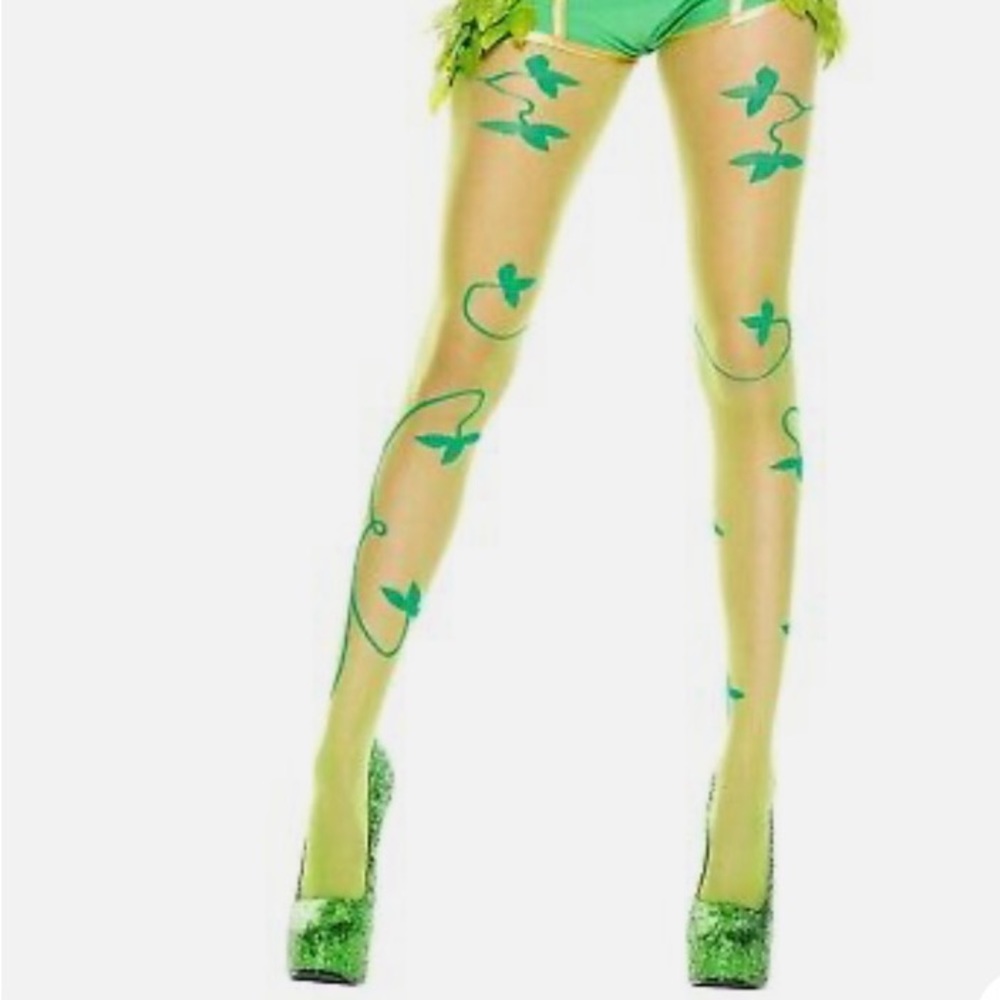 Halloween Poison Ivy Green Leaf Pantyhose one size